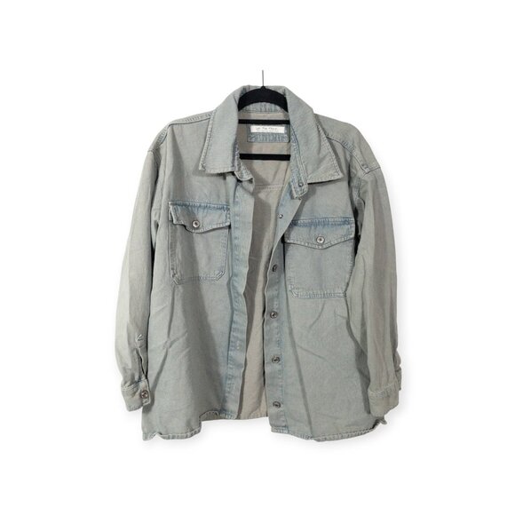 We The Free Button Down Denim Shacket SZ S Boho Western Shirt Baggy - Picture 1 of 12
